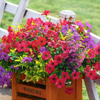 SHareconn 48 Bundles Artificial Flowers for Outdoors Decoration, Faux Plants Fake Silk Colorful Daisy Eucalyptus Lavender, UV Resistant for Outside Home Porch Patio Indoor Spring Decor, Mix 3 Colors