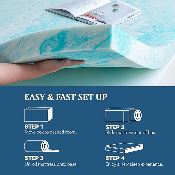 EGO Topper 4 Inch Cal King Memory Foam Mattress Topper, Cooling Gel Foam Mattress Topper for Pressure Relief, Ventilated Design Bed Topper in a Box, CertiPUR-US Certified, 74"x82", California King