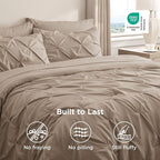 Bedsure Twin Comforter Set Khaki - Bed in a Bag Twin Size Bedding 5 Pieces, GentleSoft™ Pintuck Bed Set Gift for Family, Pinch Pleat Khaki Comforter with Sheets, Pillowcase & Sham