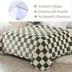 Checkered Queen Size Blanket,90x90 Inches Sage Green Microfiber Soft Cozy Fluffy Warm Hand Made Queen Throw Blankets for Queen Full Bed,Couch, Sofa, Chair, Camping, Picnic,Sage Green