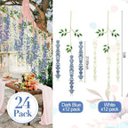 Giegxin 24 Pcs Artificial Wisteria Hanging Flowers 3.6 ft Artificial Fake Wisteria Vine Rattan Hanging Garland Silk Flowers String for Wall Home Wedding Party Greenery Decorations (Blue,White)