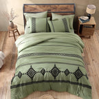 MaiRêve Embroidery Comforter Sets Full Size, Light Olive Green Western Boho Bedding Set 7 Pieces, Farmhouse All Season Bed in A Bag Comforter Set with Sheets, Pillowcases & Shams