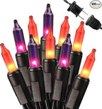 Brizled Orange & Purple Halloween Lights, 100 Count Connectable, UL Certified Incandescent String Lights, Black Wire Mini Lights Set for Indoor/Outdoor Halloween Party Decor