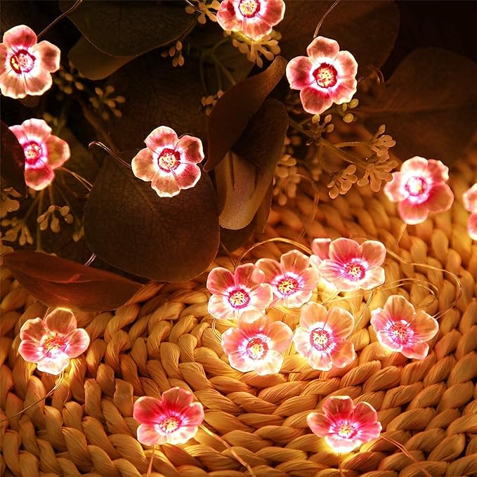 Mudder 13 FT 40 LEDs Cherry Blossom Flower String Lights for Bedroom, Pink Fairy Lights USB and Battery Operated Decorative String Lights Indoor Outdoor(1 Pack)