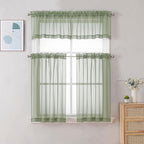 Chyhomenyc Sage Green Sheer Curtains 36 Inch Length, Short Voile Sheer Window Curtians for Small Window Bathroom Cafe Living Room, Set of 2, 42W x 36L inches, Rod Pocket,