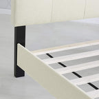 Furinno Laval Double Row Nail Head Upholstered Platform Bed Frame, King, Linen