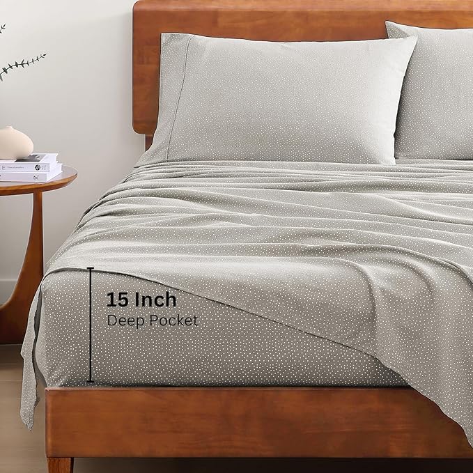 LANE LINEN 100% Organic Cotton Queen Sheets, Fade Resistant Printed Soft & Comfy Luxury Cotton Sheets, Percale Weave, 15" Deep Pocket Available in Variety of Colors- Snowdrop