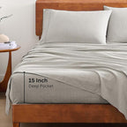 LANE LINEN RV Queen Sheets Set - 100% Organic Cotton Camper Sheet Sets 15" Deep Pocket Fitted - Snowdrop