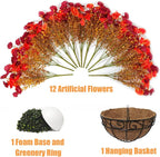 2 Set Artificial Hanging Flowers Plants Basket for Outdoors Fall Decorations, 24 Pcs UV Resistant Faux Morning Glory Fake Petunias with 2 Hanging Planter for Home Porch Balcony Garden Decor