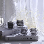 Woho Smoke Grey Ribbed Votive Candle Holder Set of 12, Vintage Tea Lights Candle Holder for Halloween Decorations, Glass Tealight Candle Holders for Holiday Party/Home Decor (Grey, 2.1" H X 2.75" D)