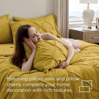 Bedsure Queen Comforter Set - Bed in a Bag Queen Size Bedding 7 Pieces, GentleSoft™ Pintuck Bed Set Gift for Family, Pinch Pleat Mustard Yellow Comforter with Sheets, Pillowcases & Shams