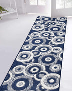 Custom Length Cut to Size Retro Modern Coastal Carpet Runner Rug for Hallways, Non Slip Rubber Backed, 31 inch Wide X Customized Length, Geo Blue, 31 inch X 12 feet