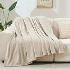 NEWCOSPLAY Super Soft King Blanket Linen Premium Silky Flannel Fleece Leaves Pattern Lightweight Bed Blanket All Season Use (Linen, King(90"x110"))