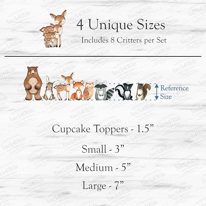 Back40Life Forest Critters Painted Wooden Animal Cutout Shapes (Medium + Stands (Bundle of 8))