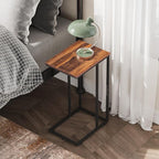 WLIVE Side Table, C Shaped End Table for Couch, Sofa and Bed, Large Desktop C Table for Living Room, Bedroom, Retro Brown and Black