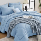 HEVUMYI Light Blue Full Comforter Set - 7-Piece All Season Bed in a Bag Full, Ultra Soft Bedding Set with Comforter, Flat Sheet, Fitted Sheet, Pillowcases, Pillow Shams