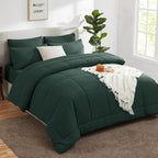 CozyLux Queen Comforter Set Forest Green, 7 Pieces Bed in a Bag, Green Comforter Queen Size, All Season Bedding Sets with Stitch Quilted Comforter, Flat Sheet, Fitted Sheet, Pillowcases