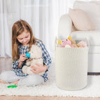 Cotton Rope Laundry Basket Hamper for Clothes Woven Storage Basket for Living Room Bedroom Boho Tall Rope Baskets for Blanket Toys Pillow Towels Baby Nursery Hamper Bin striped