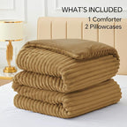 BEDELITE Fleece Queen Comforter Set -Super Soft & Warm Fluffy Brown Bedding, Luxury Fuzzy Heavy Bed Set for Winter with 2 Pillow Cases