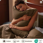 Bedsure Cotton Duvet Cover King - 100% Cotton Waffle Weave Brown Duvet Cover King Size, GentleSoft™ and Breathable Bedding Set for All Season, 3 Pieces, 104"x90"