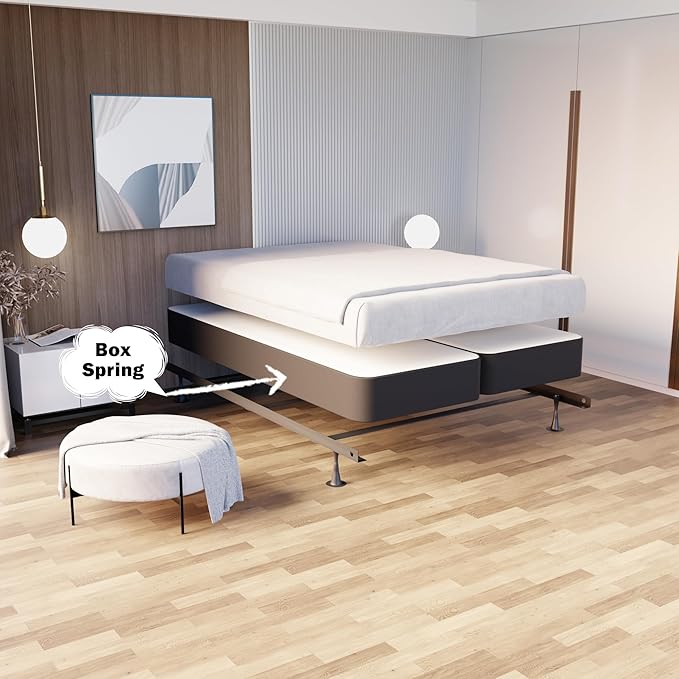 Nutan Inch Sturdy Box Spring for Mattress Support-Durable and Fully Assembled, Natural Wood Queen, Gray, 8" Foundation