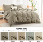 HYMOKEGE Linen Twin Comforter Set Seersucker 5 Pieces, All Season Luxury Bed in a Bag for Bedroom, Bedding Set with Comforter, Sheets, Pillowcase & Sham