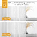 RYB HOME Sheer Linen Textured Curtains Semi Sheers Drapes Light Airy Breathable Fabric Window Decor for Patio Door Living Room Dining, White, 70 inch Width x 95 inch Length, 2 Panels