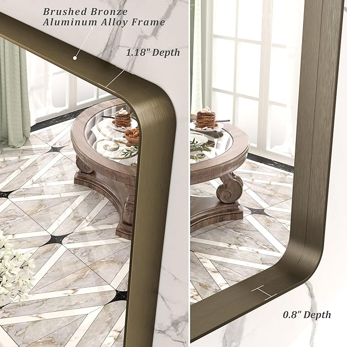 48x30 Bronze Bathroom Mirror for Wall, Brushed Bronze Metal Framed Bathroom Vanity Mirror, Rounded Rectangle Mirror, Anti-Rust, Shatterproof (Horizontal/Vertical)