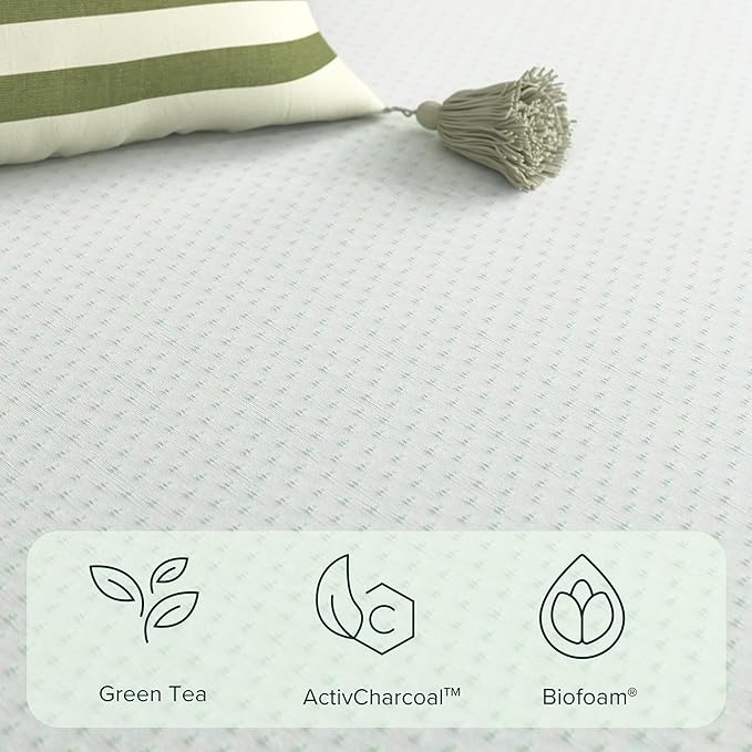 ZINUS 8 Inch Green Tea Memory Foam Mattress, King, Fiberglass Free, Patented Custom Contour Support, Sturdy Base Foam, CertiPUR-US Certified, Mattress in A Box, White