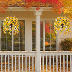 Artificial Fake Fall Hanging Flower Plants Basket for Outdoors Decoration, Faux Silk Hibiscus Long Vines in Planter UV Resistant Realistic Flowers for Outside Patio Porch Home Decor (YellowWhite)