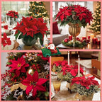 8 Pack Poinsettia Flowers Artificial Christmas Decorations, Red Poinsettia Flowers for Christmas Tree, Velvet Poinsettias Artificial Flowers for Xmas Decor DIY for Home Vase Indoor Outdoor Garden