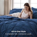 Bedsure Full Size Comforter Sets - Bedding Sets Full 7 Pieces, Pintuck Bed in a Bag Navy Blue Bed Set with Comforter, Sheets, Pillowcases & Shams