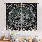 Life Tree Curtains, Hippie Sun Moon Trippy Tree of Life Bohemian Mandala Aesthetci Mystic Witchy Blackout Window Drapery Treatments for Bedroom Living Room Bathroom Decor, 42"x63" Inch