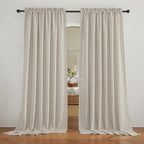 RYB HOME Extra Wide Semi Sheer Curtains, Breathable Room Divider Curtains for Office Bedroom Separation, Large Window Treatment for Sliding Glass Door, Angora, W 70 x L 95, 2 Pcs