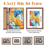 KINLINK 8.5x11 Kids Art Frames Set of 2, Solid Wood Kids Artwork Frames Changeable with Acrylic Front Opening Holds 150 Pictures, Art Frame for Kids Artwork with Mat or without Mat, Brown Wood