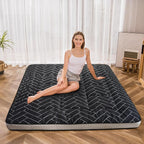 MAXYOYO Black Geometric Pattern Futon Mattress, Japanese Floor Mattress Quilted Bed Mattress Topper, Extra Thick Folding Sleeping Pad Breathable Floor Lounger Guest Bed for Camping Couch, Twin