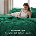 Bedsure King Size Comforter Set Dark Green - Bed in a Bag Bedding Set 7 Pieces, GentleSoft™ Pintuck Bed Set Gift for Family, Pinch Pleat Dark Green Comforter with Sheets, Pillowcases & Shams