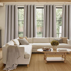 NICETOWN Short Faux Linen Angora Blackout Curtains 63 inches Long for Kitchen - Privacy Panels for Living Room Bedroom, Modern Farmhouse Style Easy Care Grommet Top, 2 Panels, W42 by L63