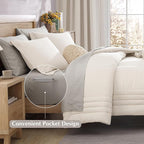 Monbix King Size Comforter Set - 7 Pieces Bed in a Bag King, Snow White Bedding Sets with Comforter, All Seasons Down Alternative Comforter Bed Set with Sheets, Pillowcases & Shams
