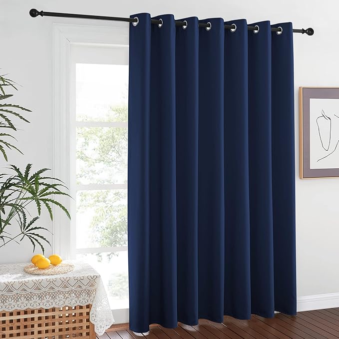 NICETOWN Large Room Separating Divider, Room Divider Curtain Screen Partition, Function Thermal Blackout Noise Reducing Curtain, Sliding Door Insulated Curtain for Patio, Navy, 12.5ft Wide x 9ft Long