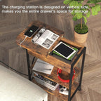 LIDYUK End Table with Charging Station, Flip Top Side Table with USB Ports and Outlets, Nightstand for Small Spaces, Bedside Tables with Storage Shelf for Living Room, Bedroom, Brown