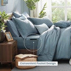 Monbix Full Size Comforter Set-7 Pieces Dusty Blue Cationic Dyeing Bed in a Bag Full Bedding Sets with Comforter, Sheets, Pillowcases & Shams, All Season Reversible Bedding Comforters