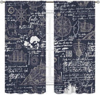 Vintage Nautical Curtains, Marine Coastal Sailboat Compass Anchor Ocean Beach Old Pirate Map Navy Blue Blackout Retro Drapes for Bedroom Living Room Kitchen Bathroom Window 2 Panels, 84"x84" Inch
