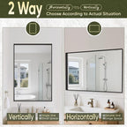 Suidia Bathroom Mirror, 55" x 36" Wall Mirror Metal Framed, Bathroom Vanity Mirror for Living Room Bedroom Bathroom Entryway, Black, Rect Corner Style