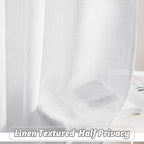 RYB HOME Semi Sheer Curtains - Semitransparent Privacy Protected Natural Light Through Texture Drapes for Bedroom Open House Decor, Width 52 x Length 63 inches, White, 2 Panels