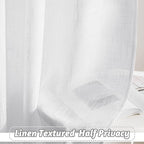 RYB HOME White Semi Sheer Curtains 84 inches Long - Living Room Curtains for Half Privacy, Linen Textured Sheer Light Filtering Vertical Window Drapes for Bedroom Dining, Width 52 inch, 2 Panels