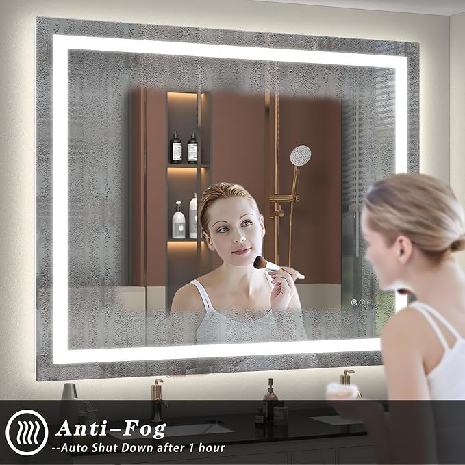 40x32 Smart Led Mirror for Bathroom, Dimmable Vanity Mirror with Lights, Backlit and Front Lit Makeup Mirror for Wall, Anti-Fog (Horizontal/Vertical)