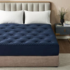Hansleep Full Size Mattress Topper Viscose Derived from Bamboo, Memory Foam Pillow Top Mattress Topper Full with Deep Pocket, Breathable Mattress Pad for Back Pain Relief, 54" x75", Navy Blue