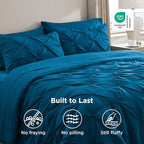 Bedsure California King Comforter Set Teal - Bed in a Bag Cal King Bedding Set 7 Pieces, GentleSoft™ Pintuck Bed Set Gift for Family, Pinch Pleat Teal Comforter with Sheets, Pillowcases & Shams