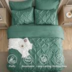 Bedsure California King Comforter Set Graysih Green - Bed in a Bag Cal King Bedding Set 7 Pieces, GentleSoft™ Pintuck Bed Set Gift for Family, Pinch Pleat Comforter with Sheets, Pillowcases & Shams